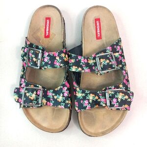 Unionbay Melissa 10M Cork Sole Floral Sandals Shoes in Black Multi